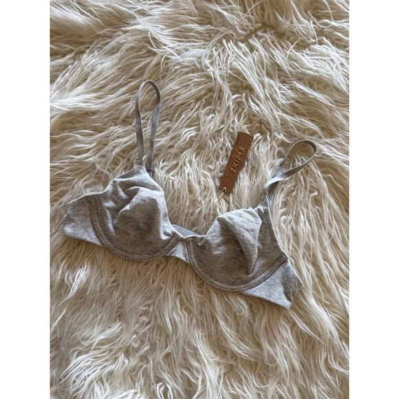 Skims Cotton Jersey Bra Light Heather Grey Size 34A - Picture 3 of 6